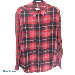 Equipment Red Plaid Print Button Down Blouse